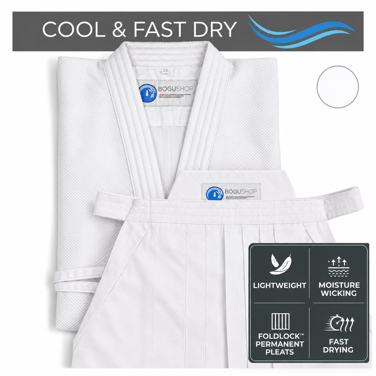 White Cool and Light Set (Jersey Gi & Light Weight Permanent Pleats Hakama)